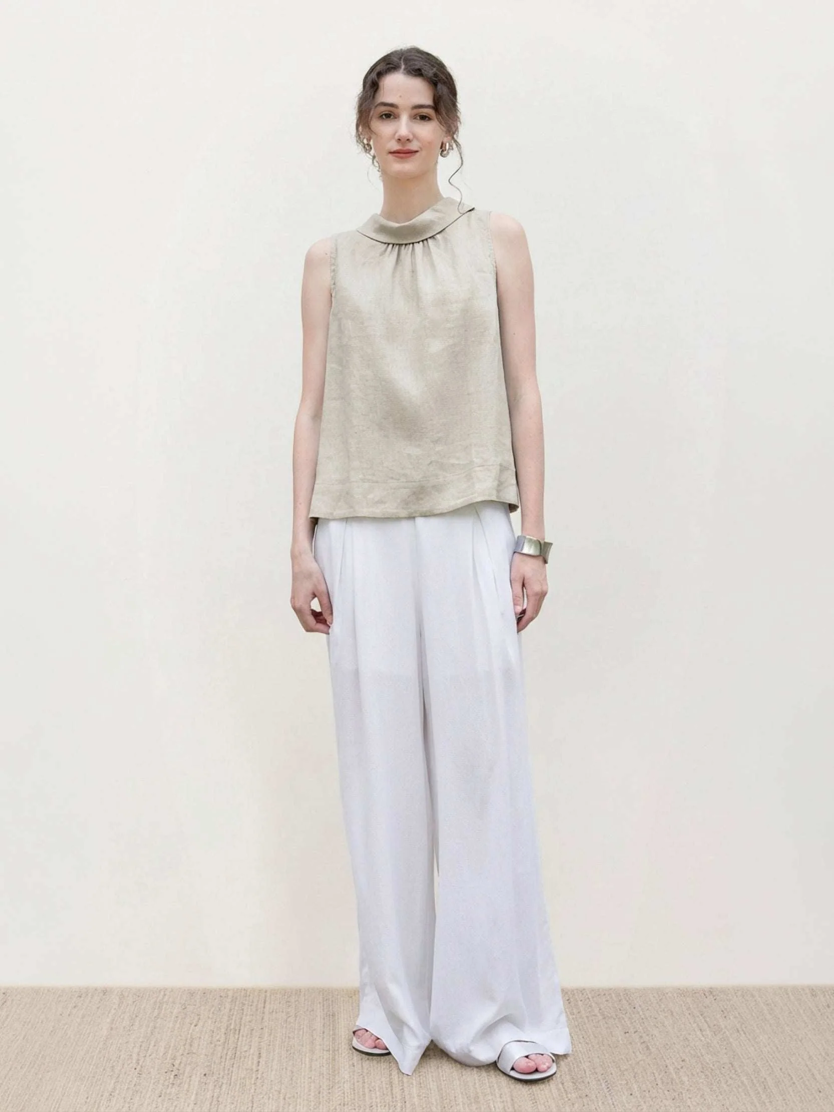 100% Linen Cowl-Collar Sleeveless Top - Image 15