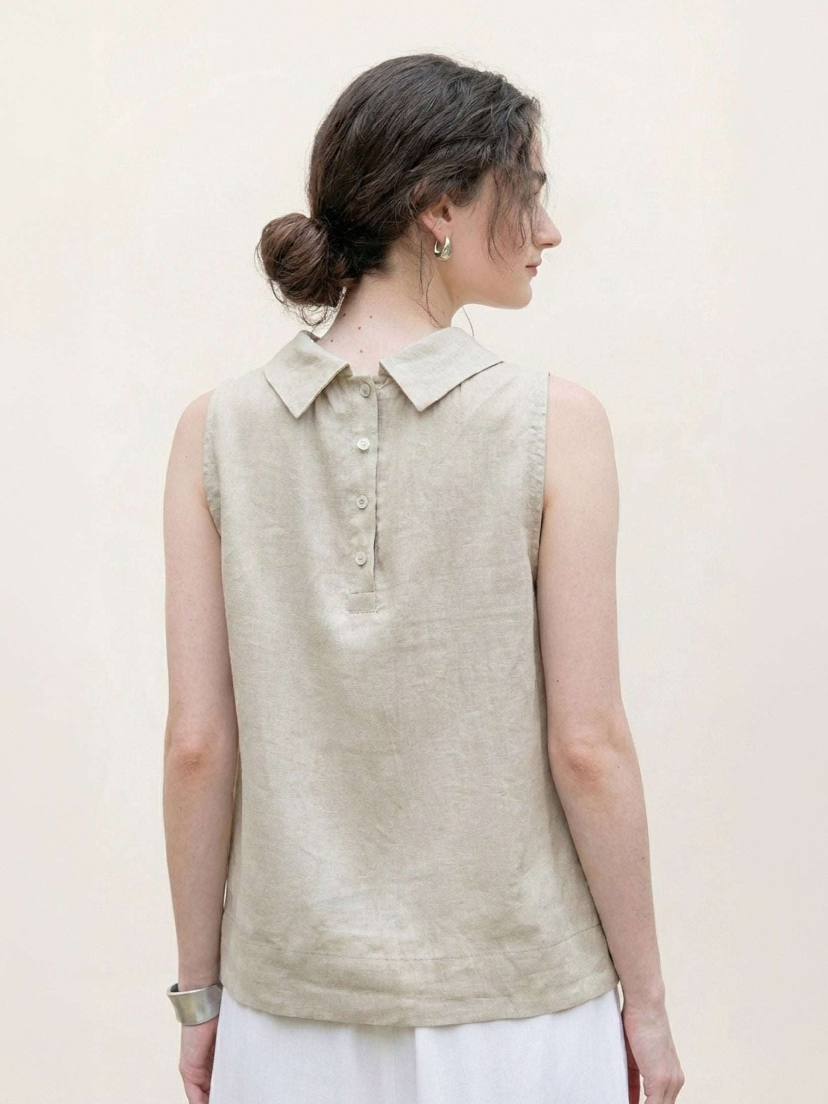 100% Linen Cowl-Collar Sleeveless Top - Image 16