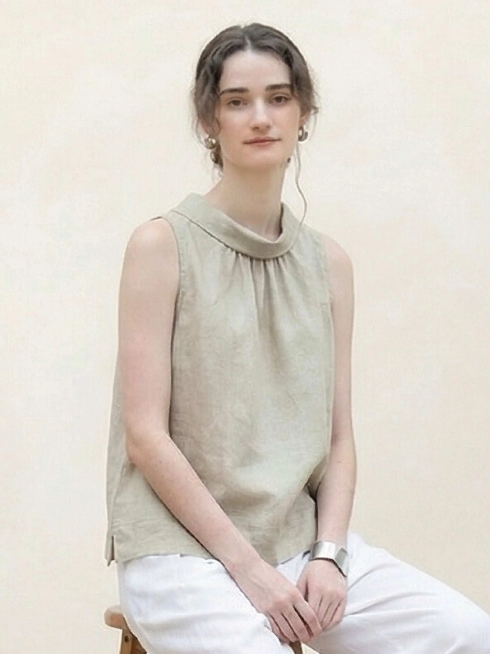 100% Linen Cowl-Collar Sleeveless Top - Image 17