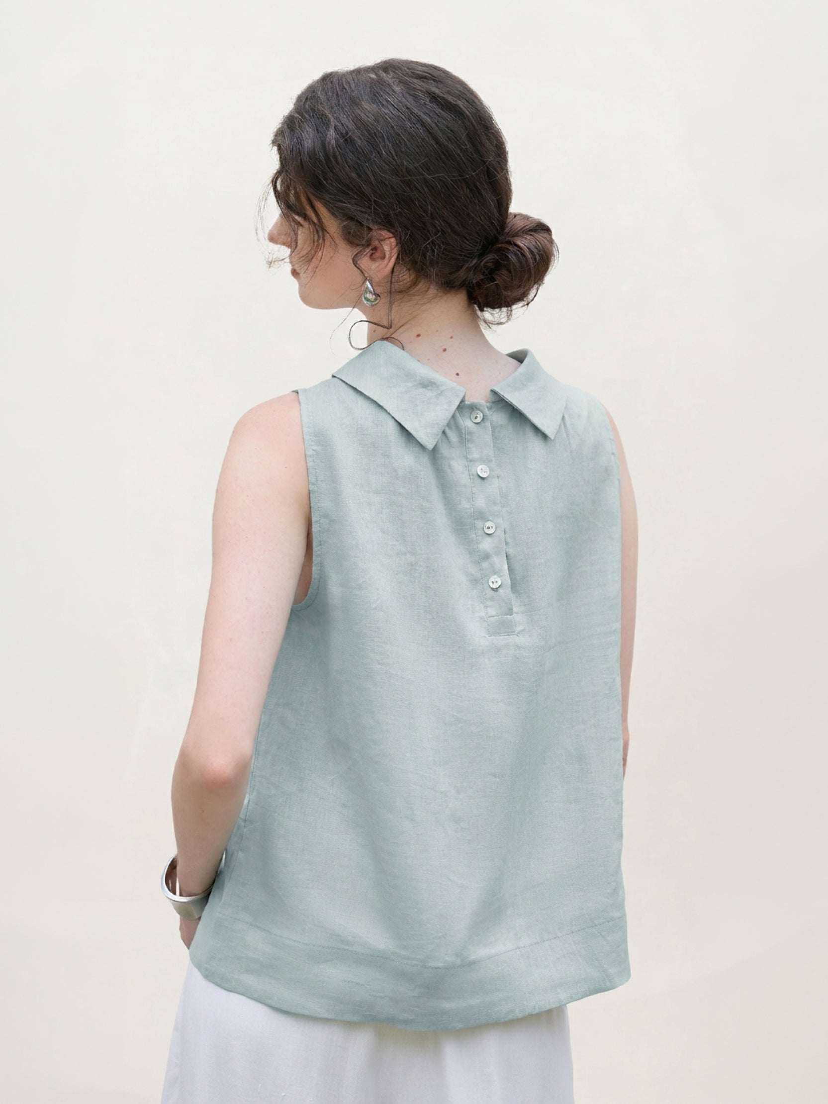 100% Linen Cowl-Collar Sleeveless Top - Image 4