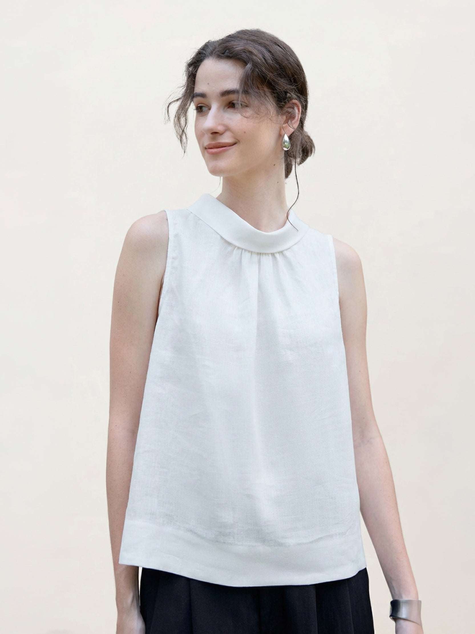 100% Linen Cowl-Collar Sleeveless Top - Image 7