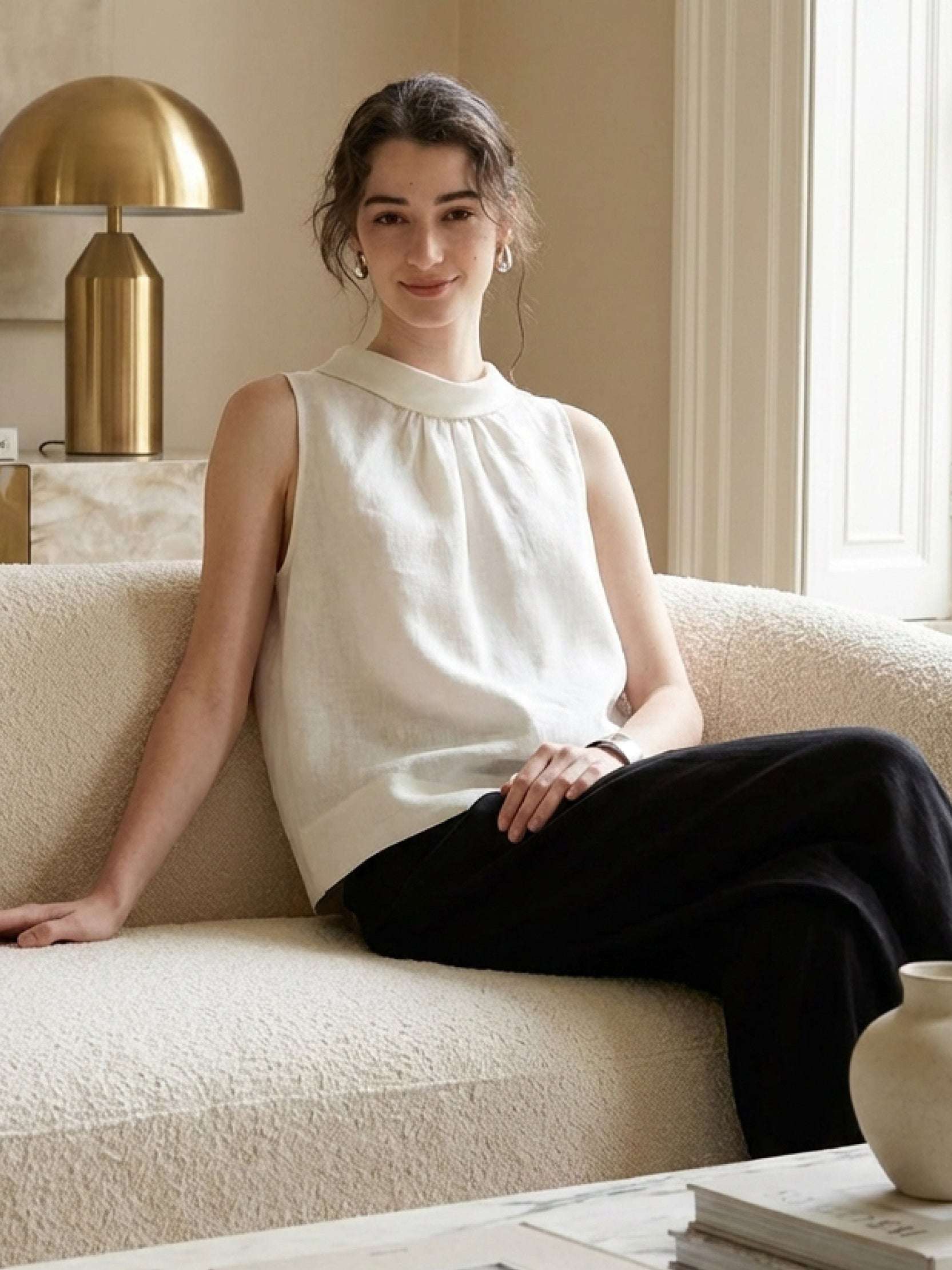 100% Linen Cowl-Collar Sleeveless Top - Image 8