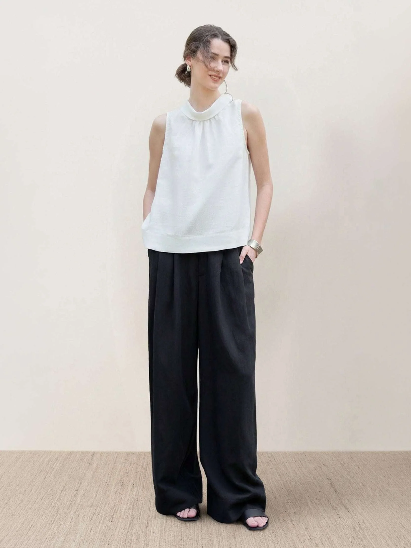 100% Linen Cowl-Collar Sleeveless Top - Image 9