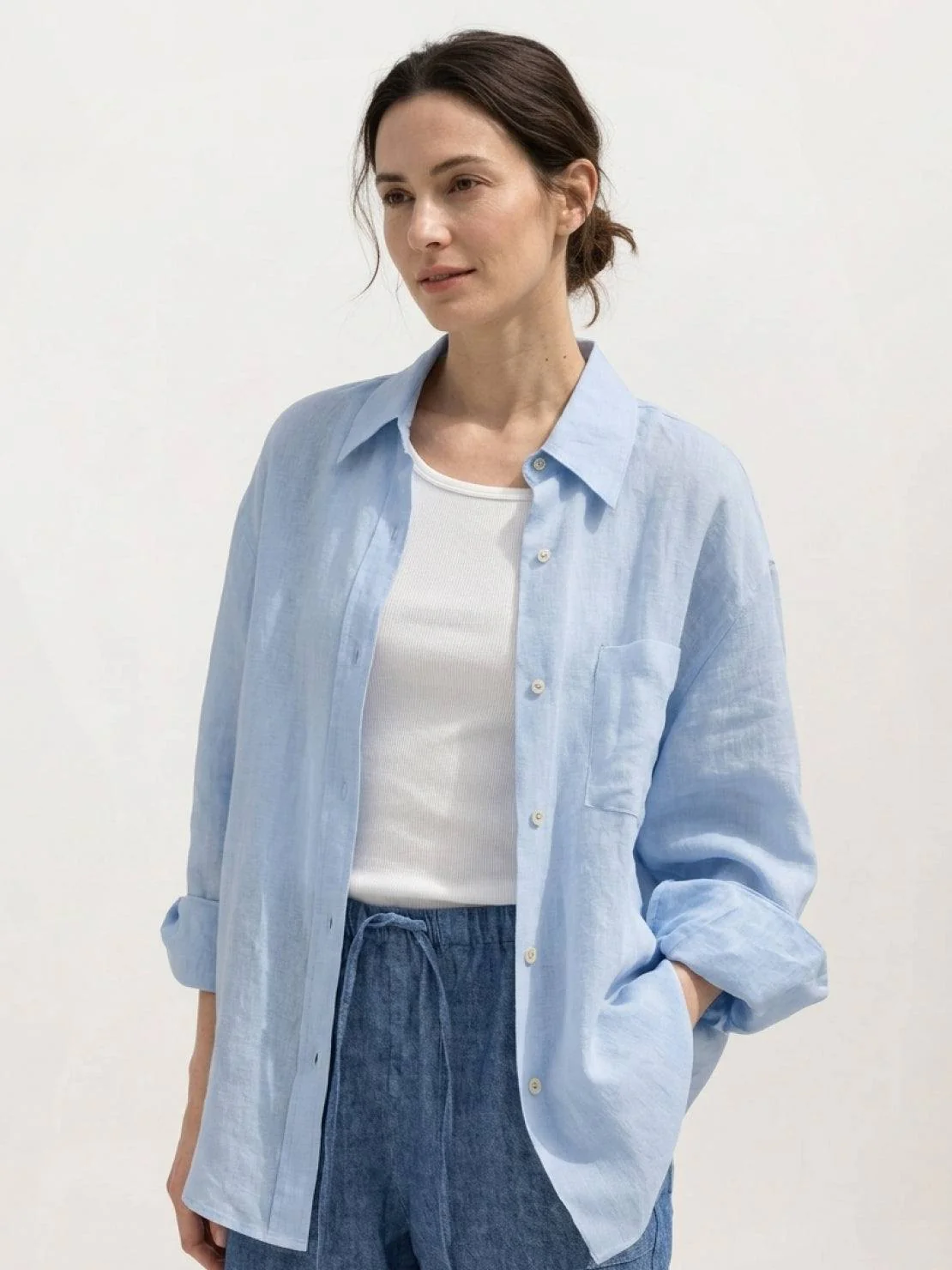 100% Linen Dropped-Shoulder Shirt - Image 11