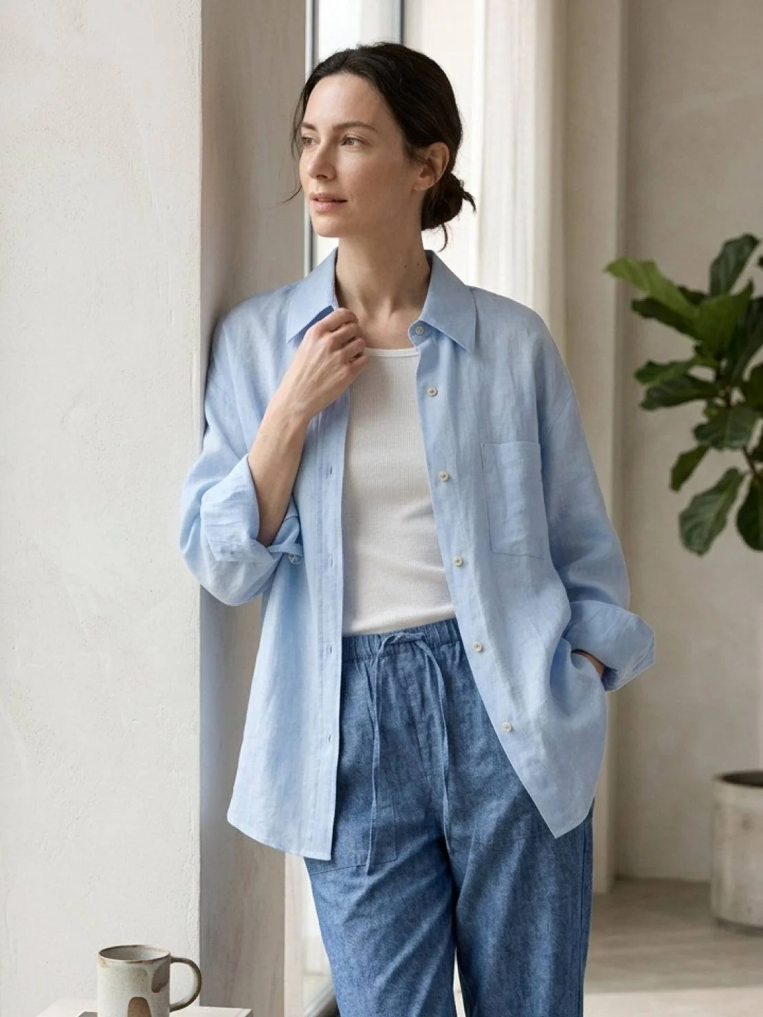 100% Linen Dropped-Shoulder Shirt - Image 12