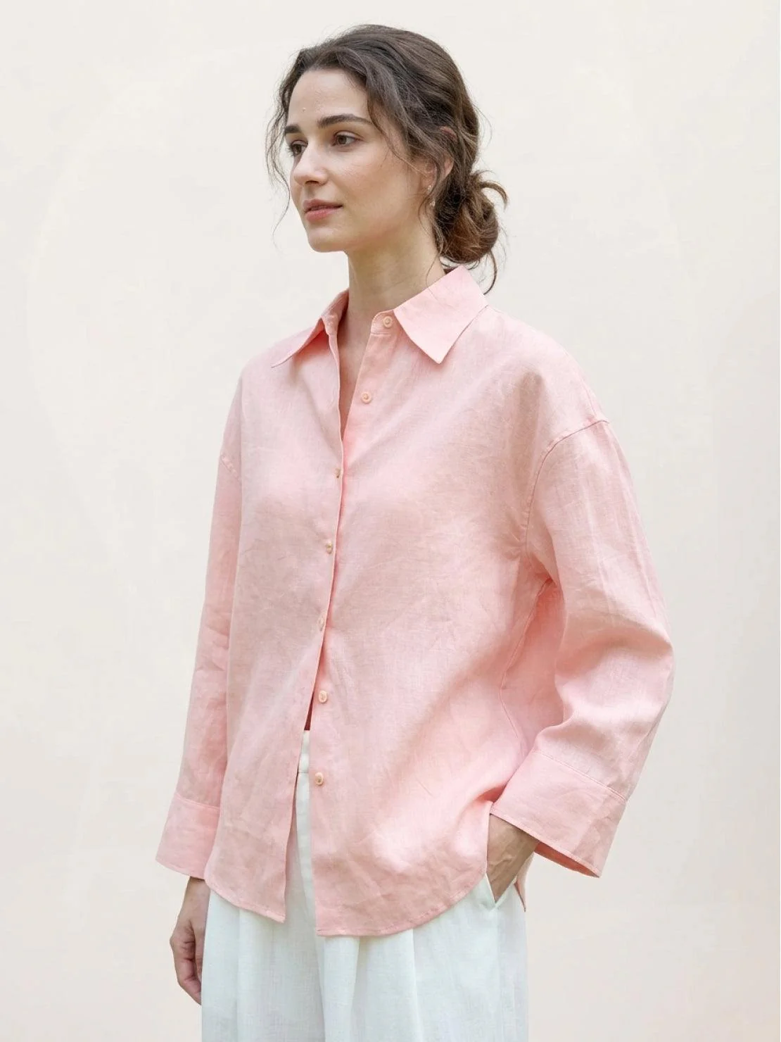 100% Linen Dropped-Shoulder Shirt - Image 16