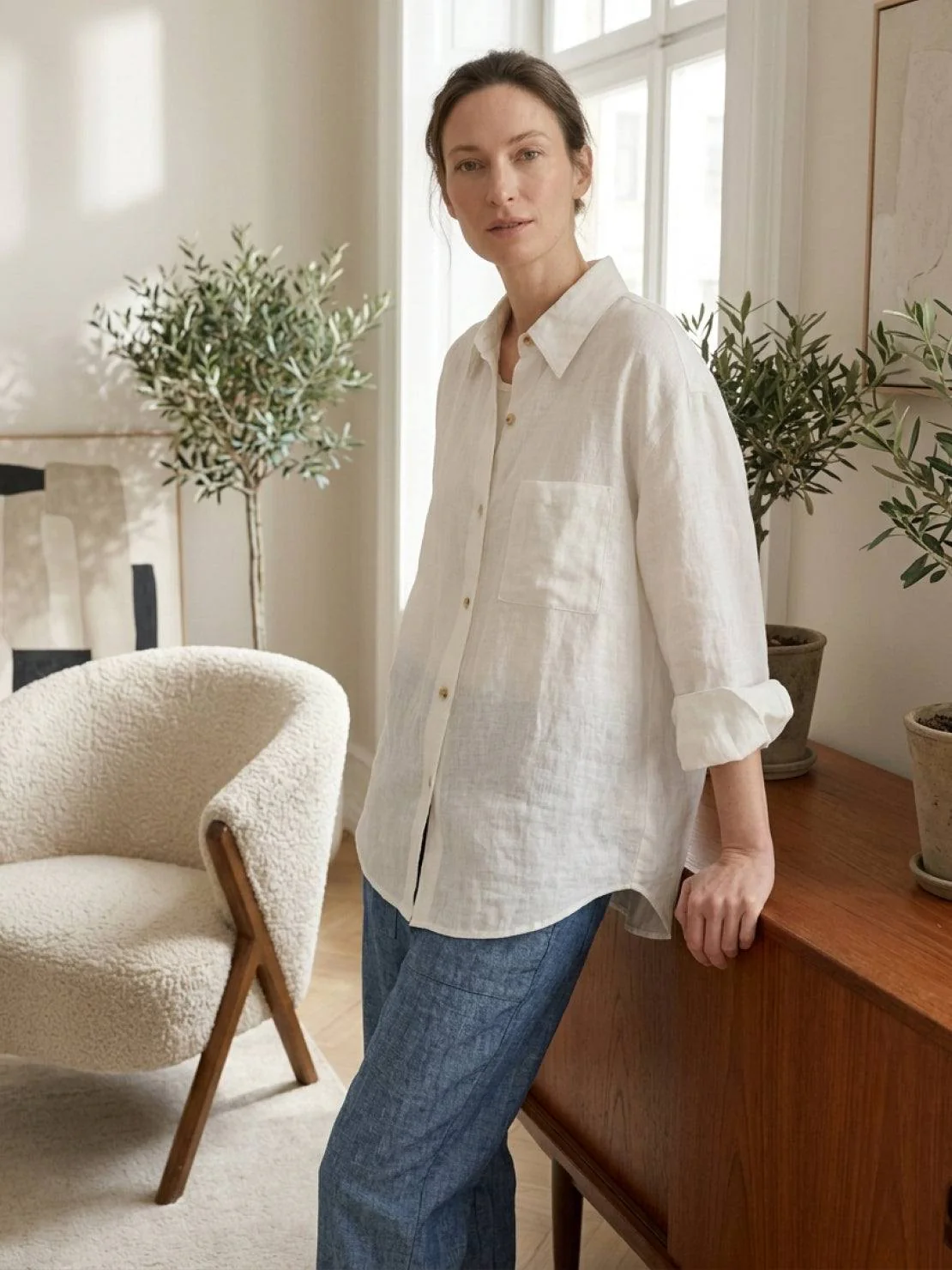 100% Linen Dropped-Shoulder Shirt - Image 7