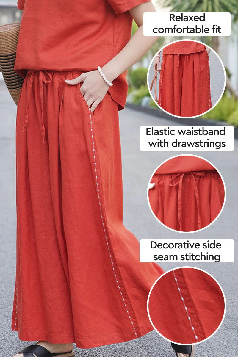 100% Linen One Size Fits All Wide-Leg Pants - Image 2