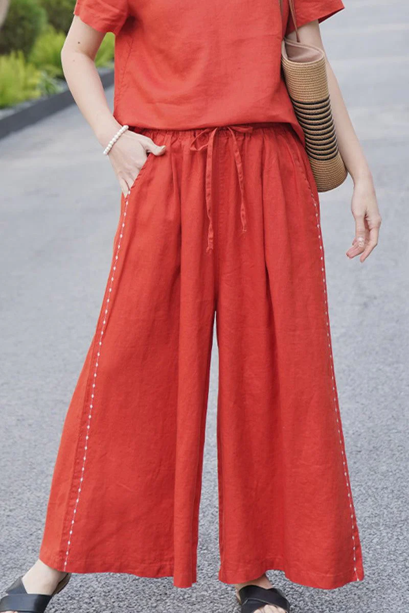 100% Linen One Size Fits All Wide-Leg Pants - Image 4