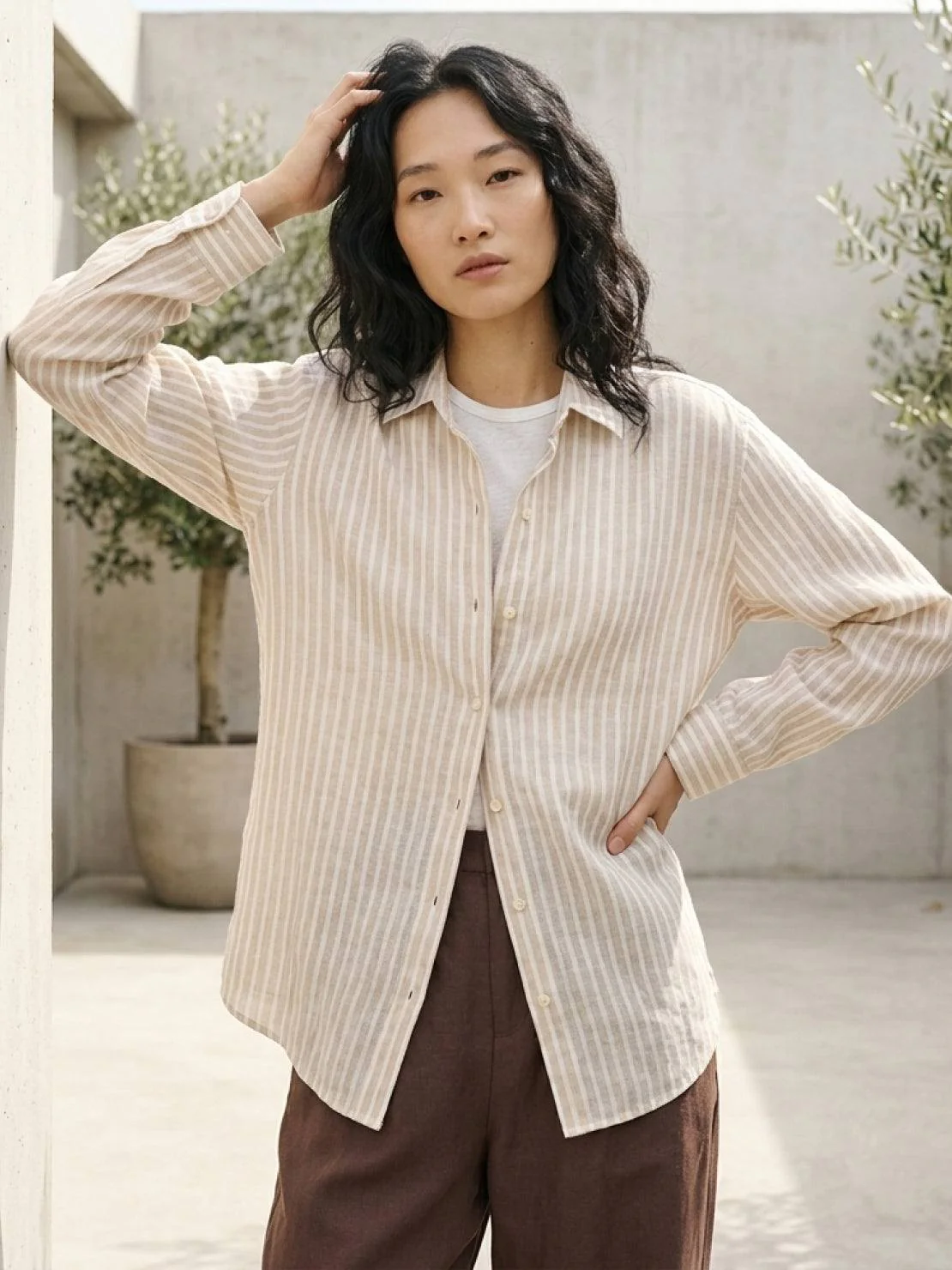 100% Linen Pinstripe Shirt - Image 15
