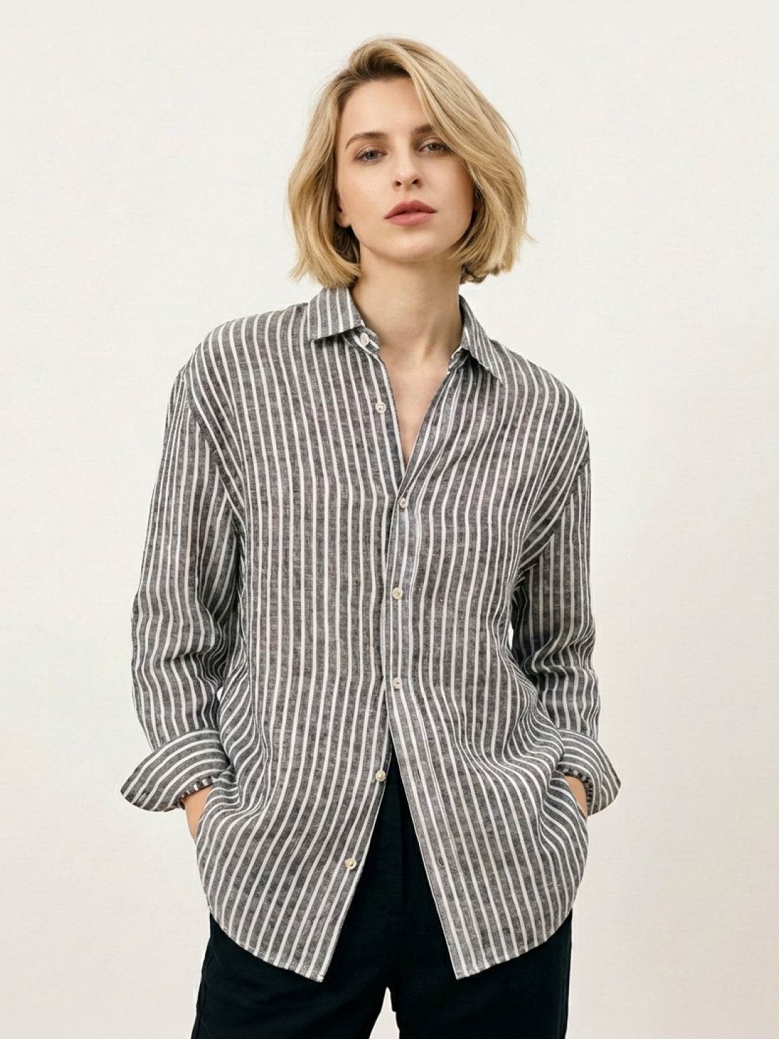 100% Linen Pinstripe Shirt - Image 7