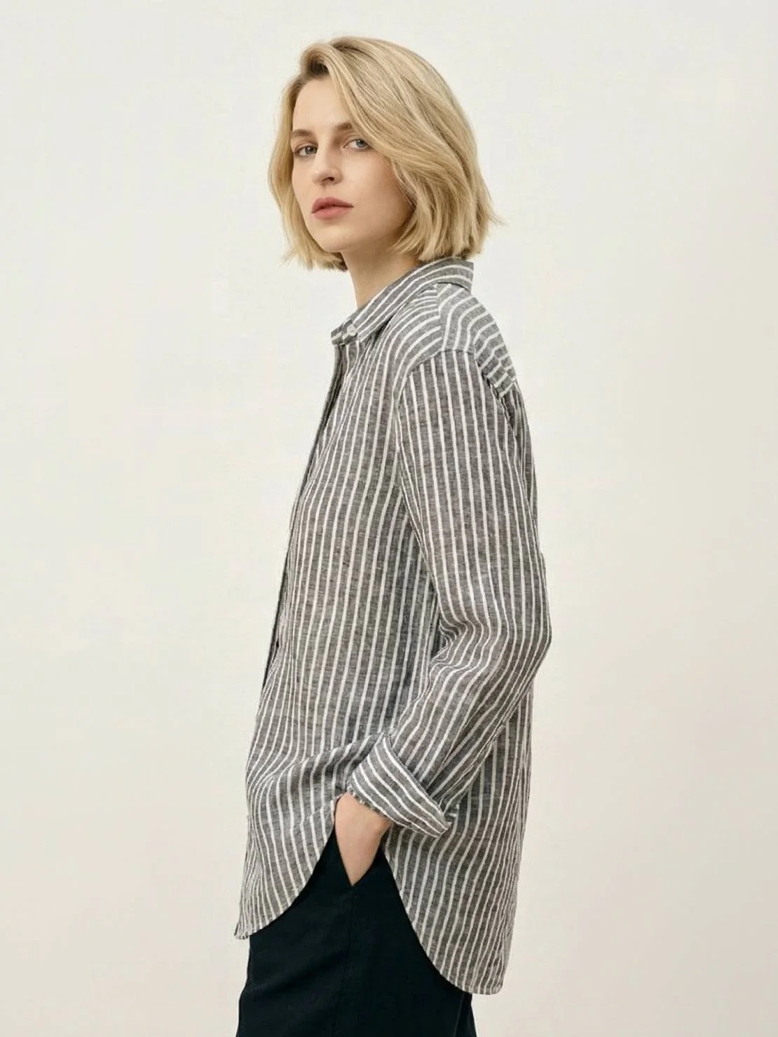 100% Linen Pinstripe Shirt - Image 9