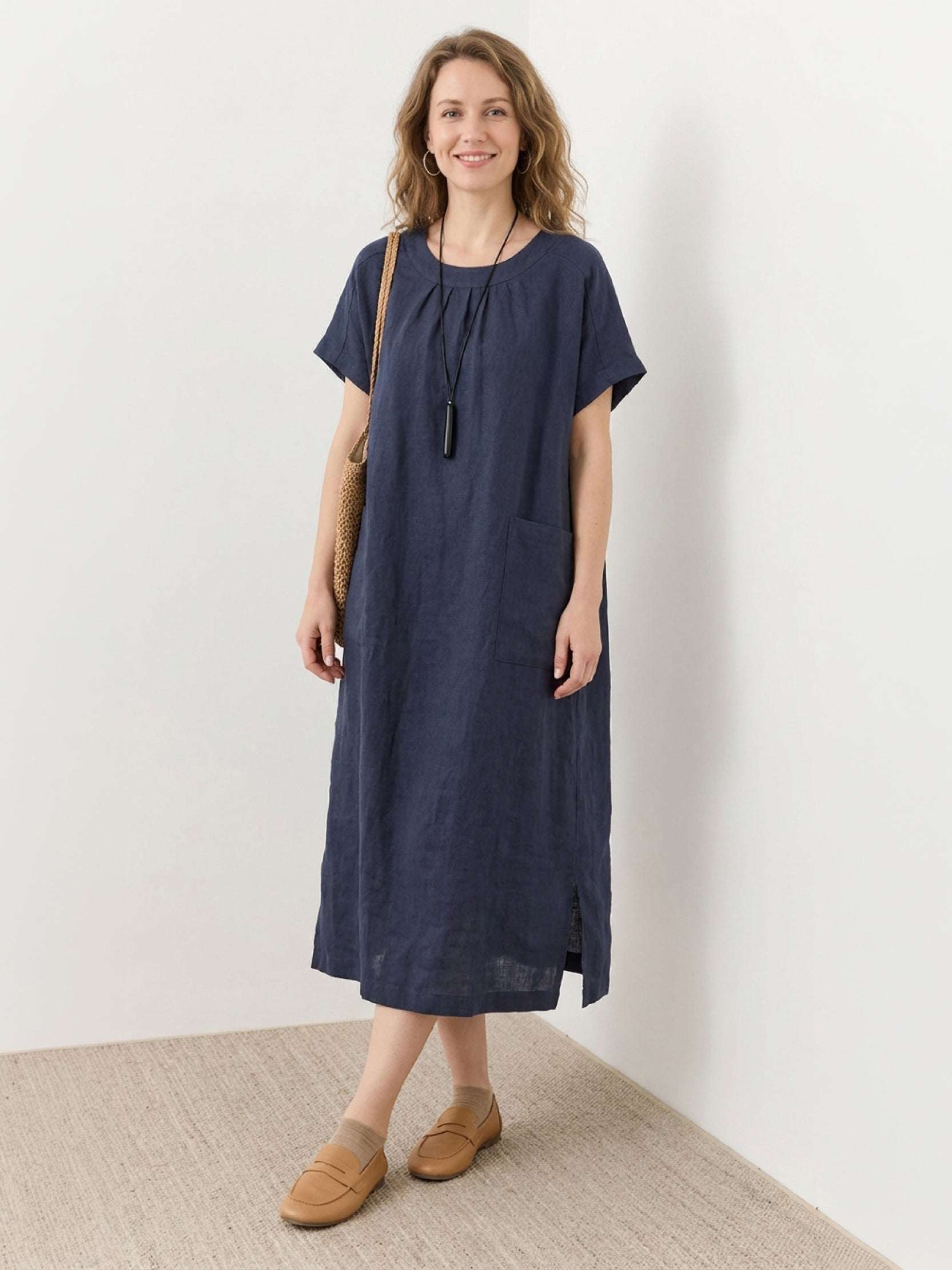 100% Linen Pocket Midi Dress - Image 13