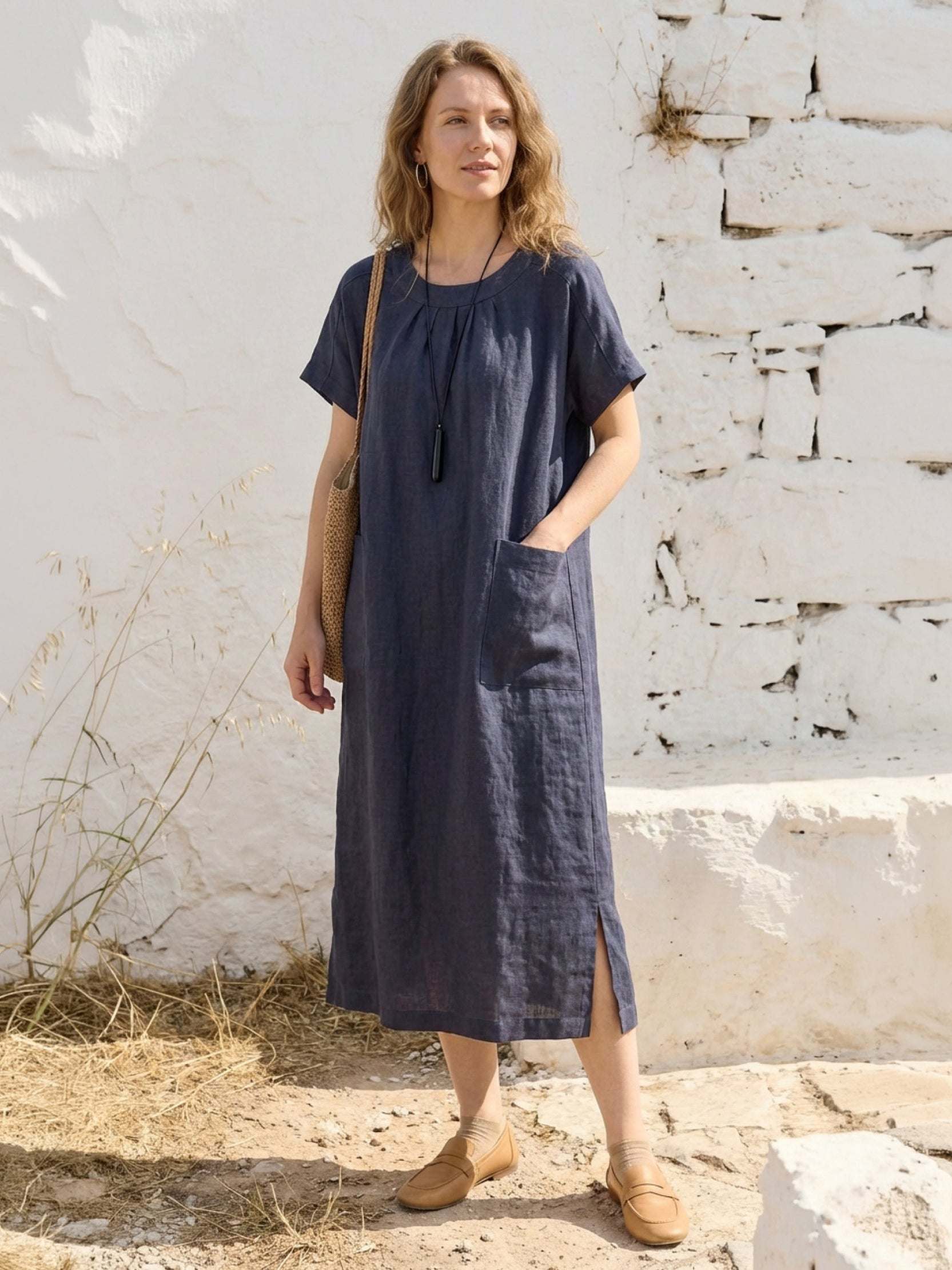 100% Linen Pocket Midi Dress - Image 14