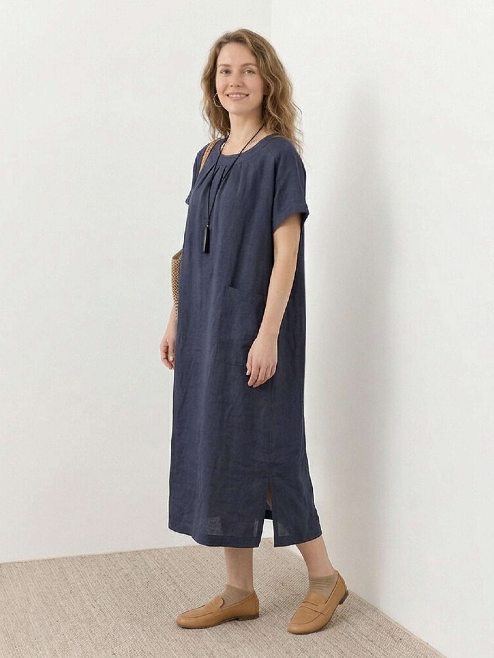 100% Linen Pocket Midi Dress - Image 15