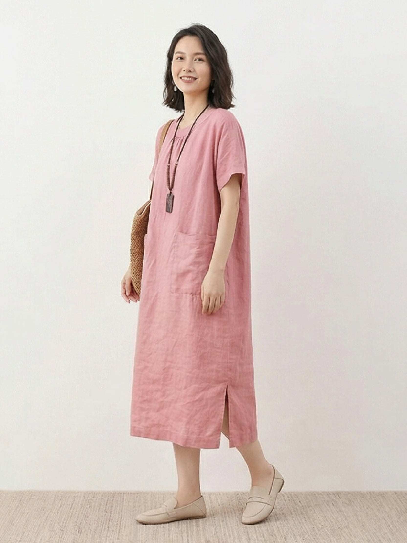 100% Linen Pocket Midi Dress - Image 3