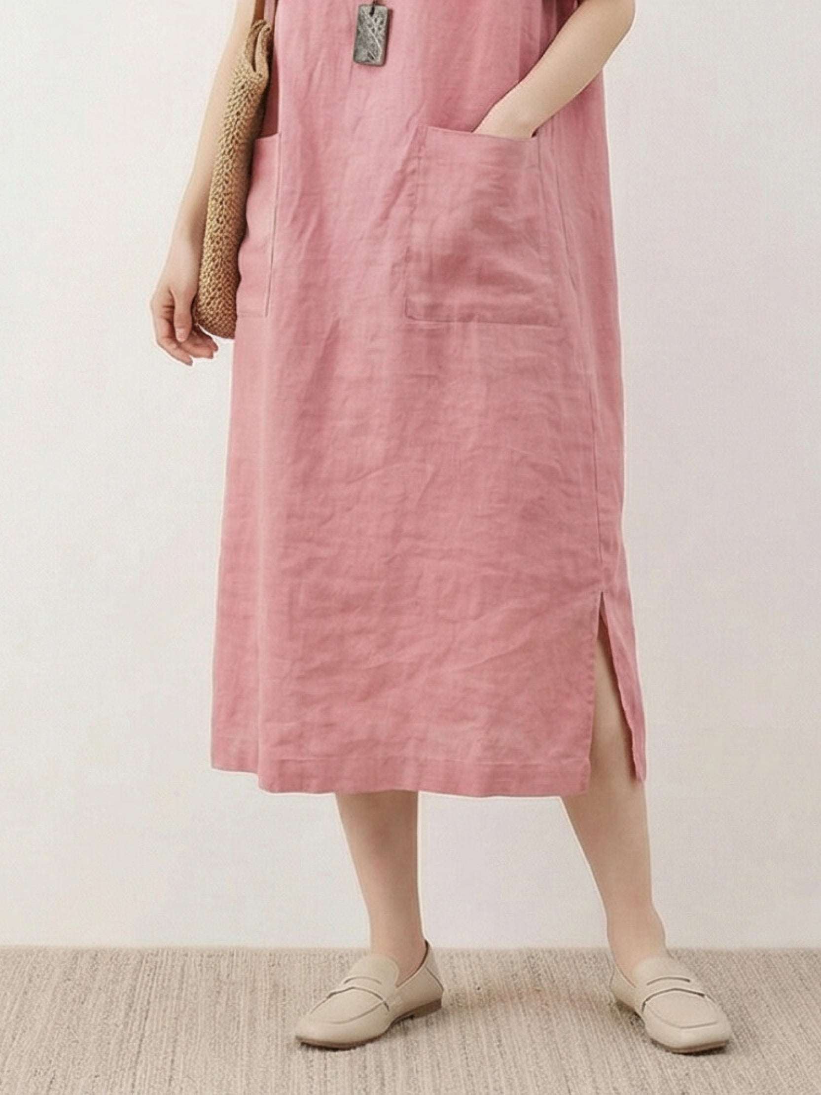 100% Linen Pocket Midi Dress - Image 5
