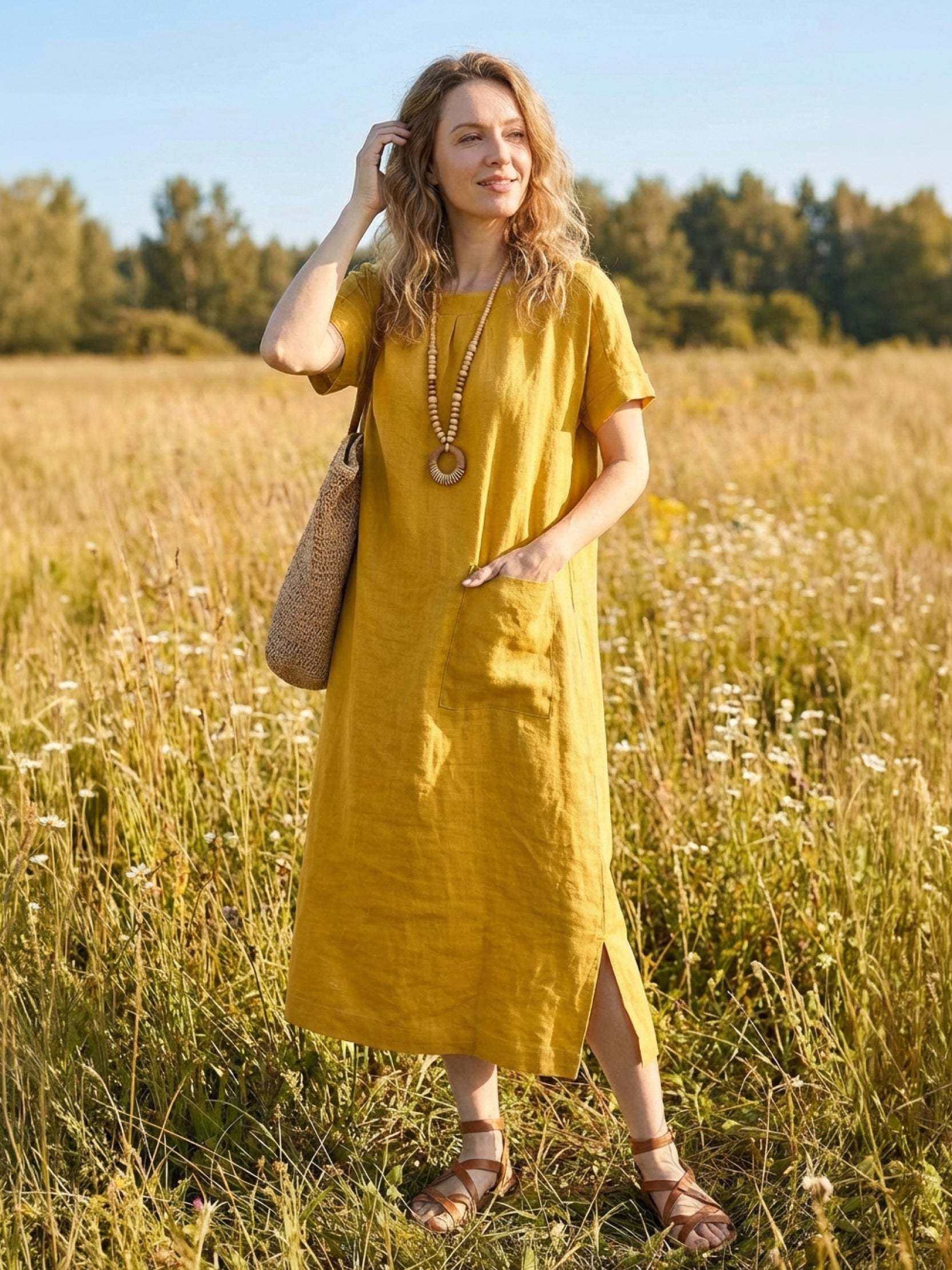 100% Linen Pocket Midi Dress - Image 8