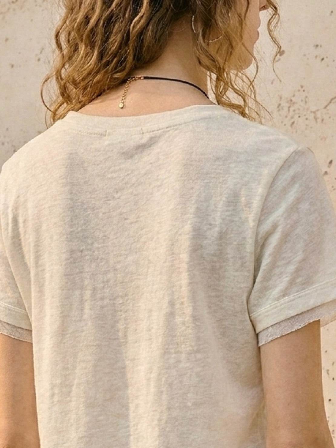 100% Linen Rolled Cuff Tee - Image 3