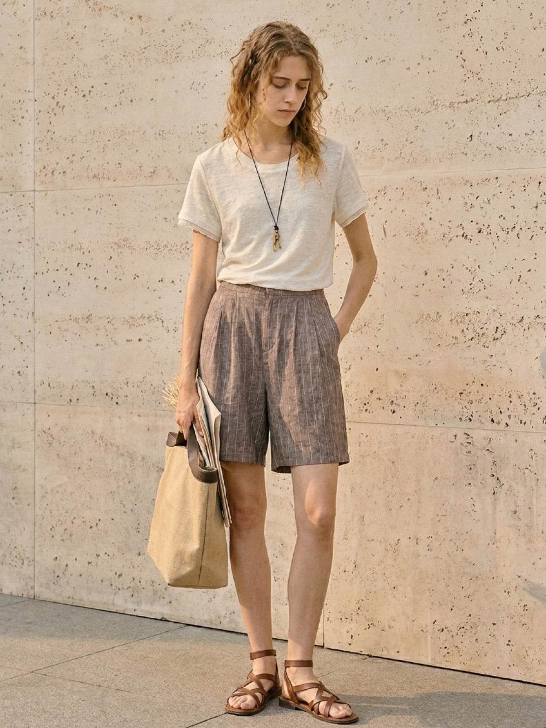 100% Linen Rolled Cuff Tee - Image 4
