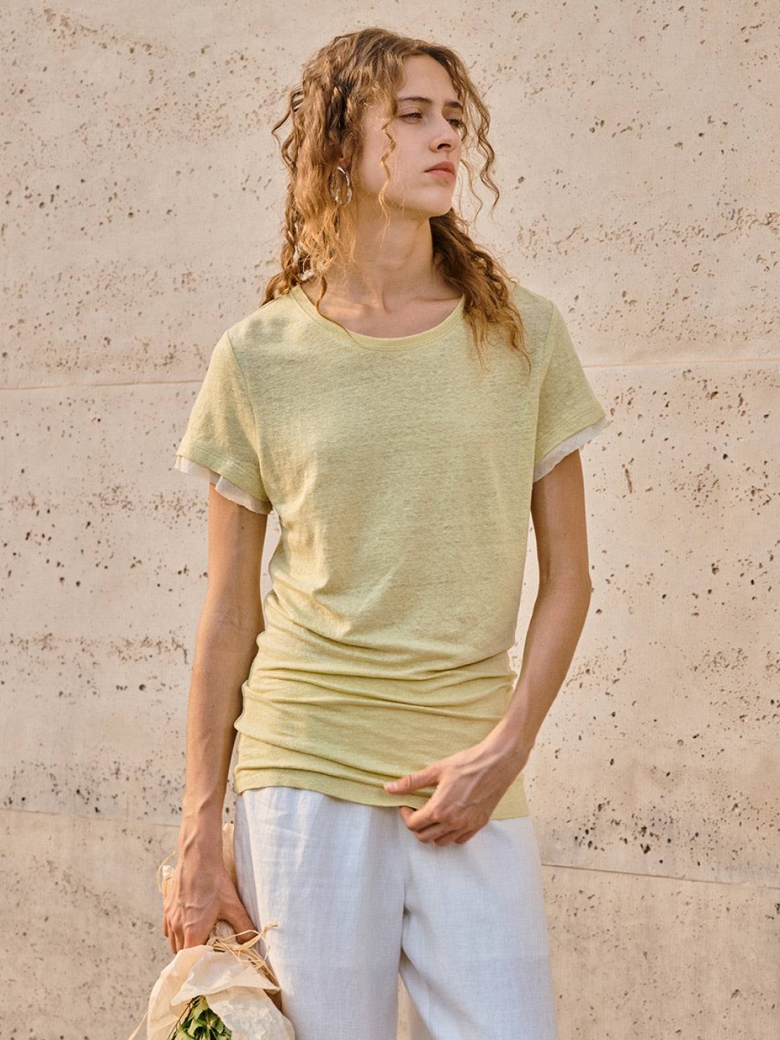 100% Linen Rolled Cuff Tee - Image 7