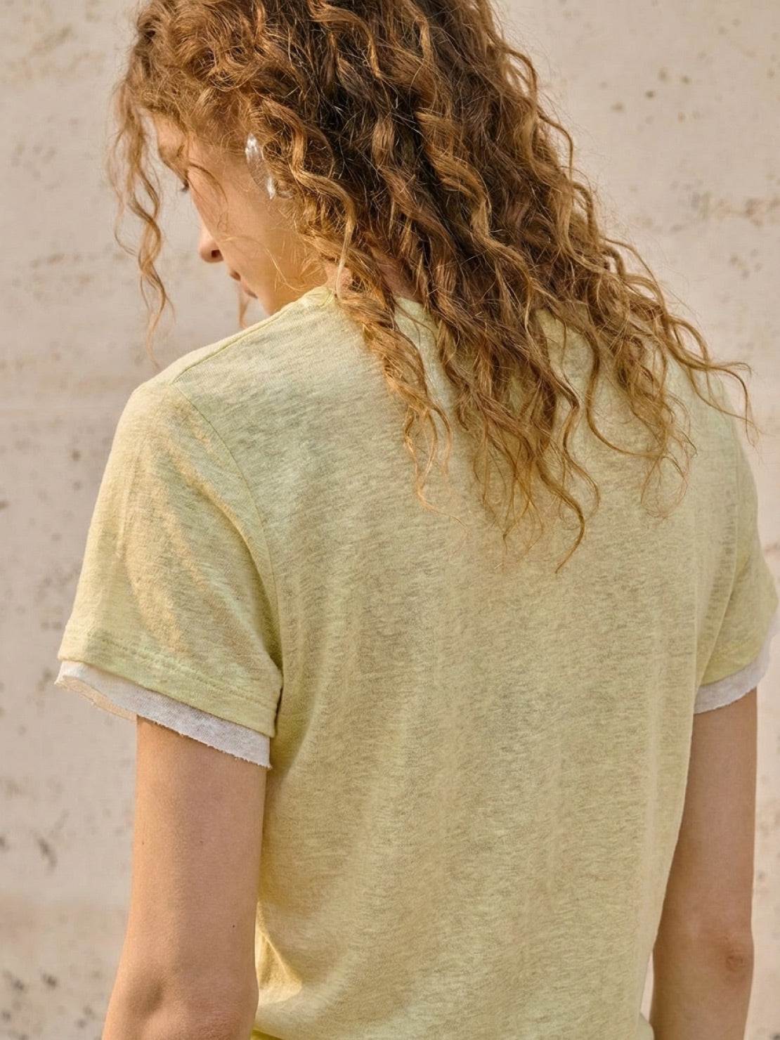 100% Linen Rolled Cuff Tee - Image 8