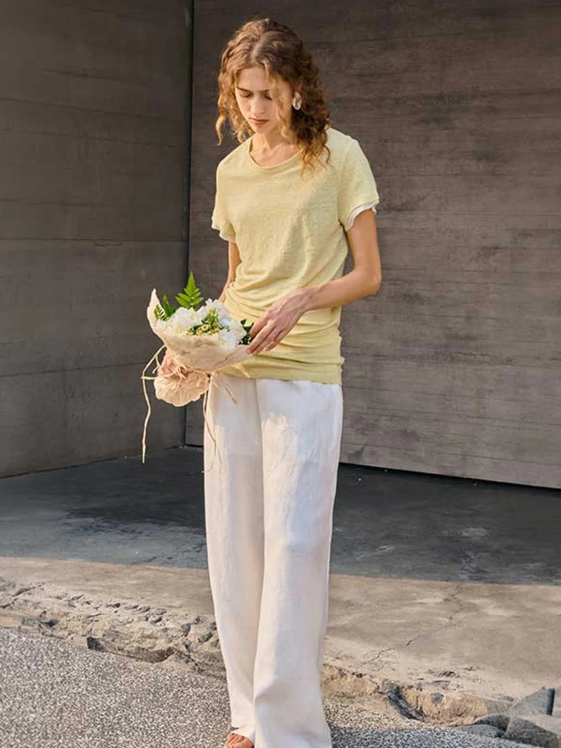 100% Linen Rolled Cuff Tee - Image 9