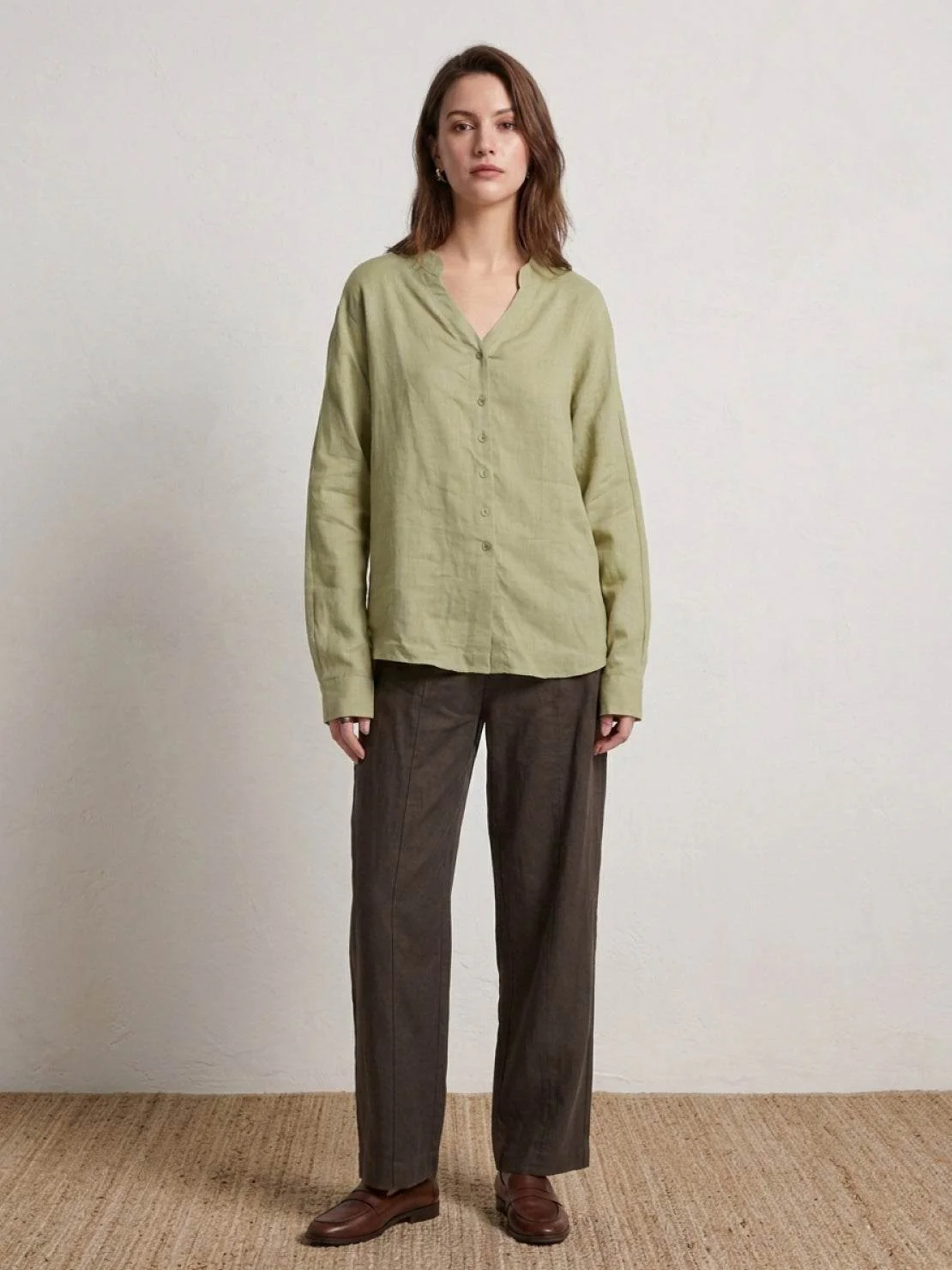 100% Linen V-Neck Shirt - Image 11