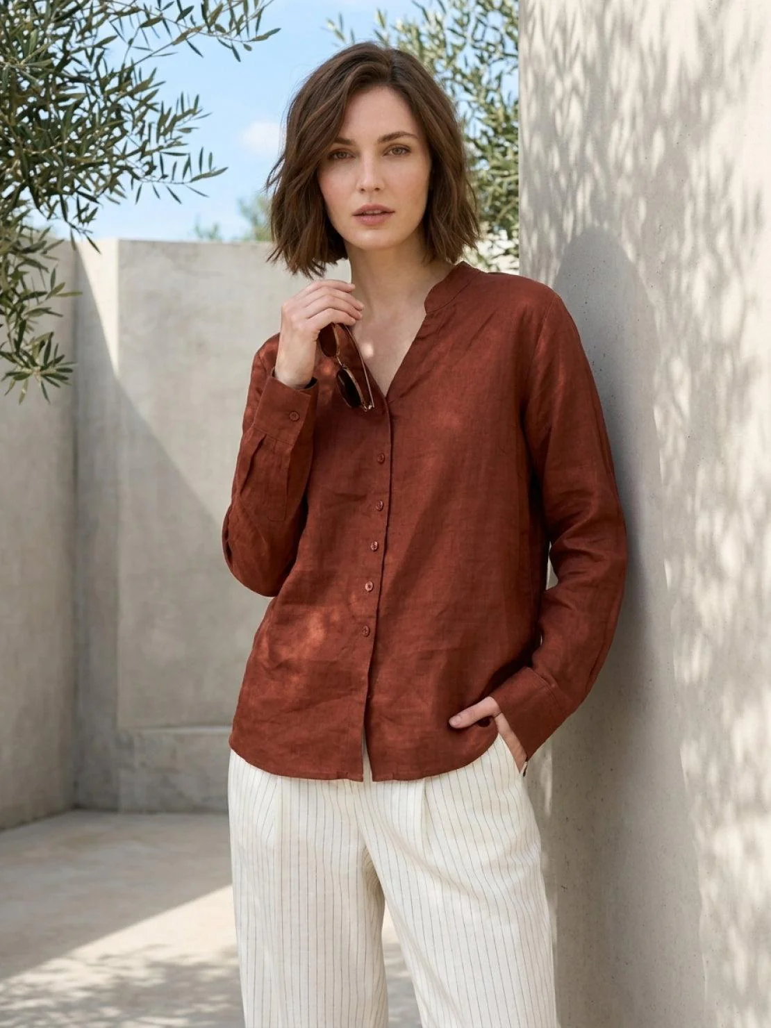 100% Linen V-Neck Shirt - Image 14