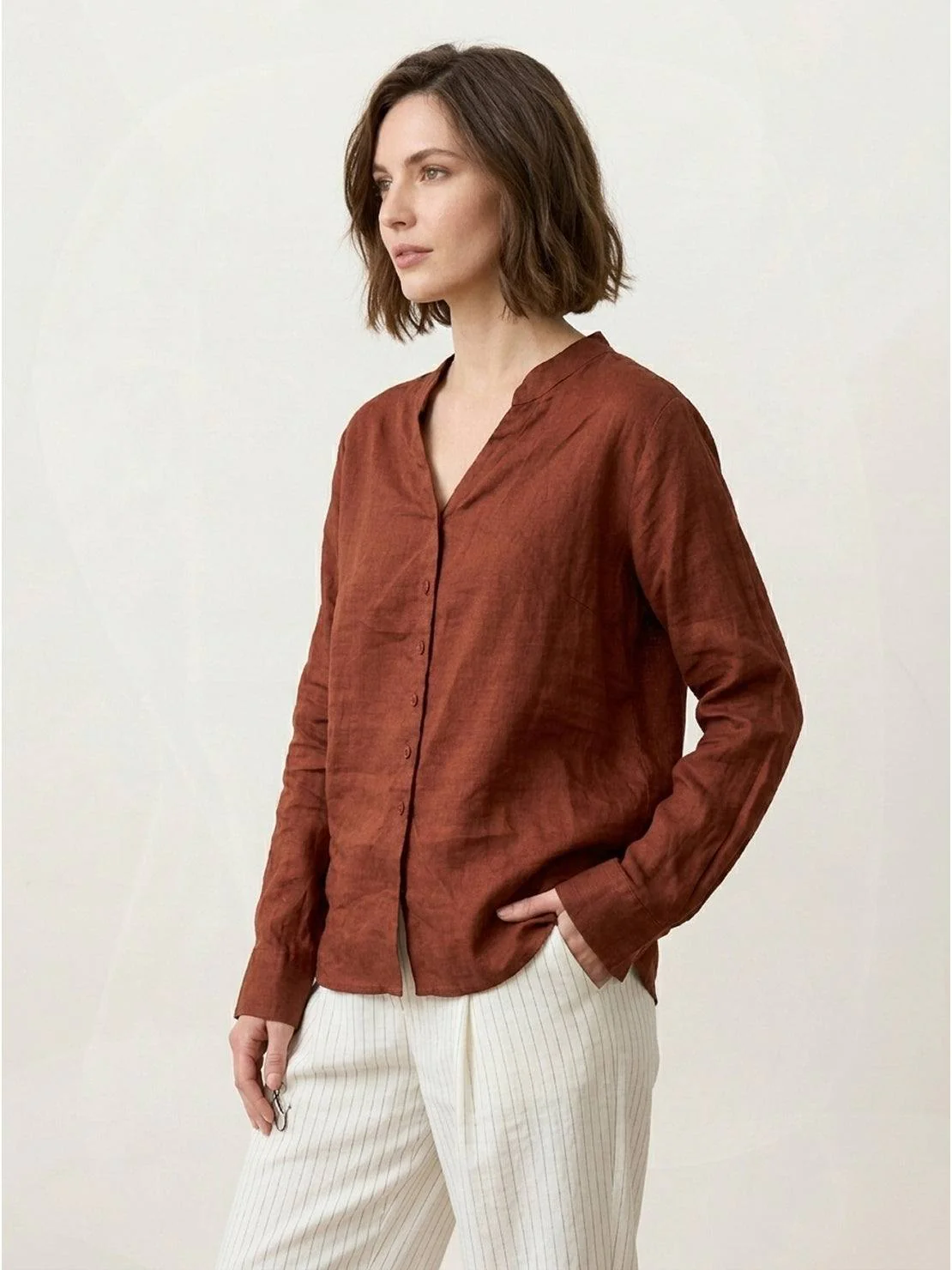 100% Linen V-Neck Shirt - Image 15