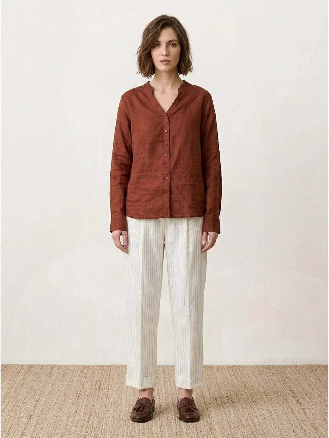 100% Linen V-Neck Shirt - Image 17