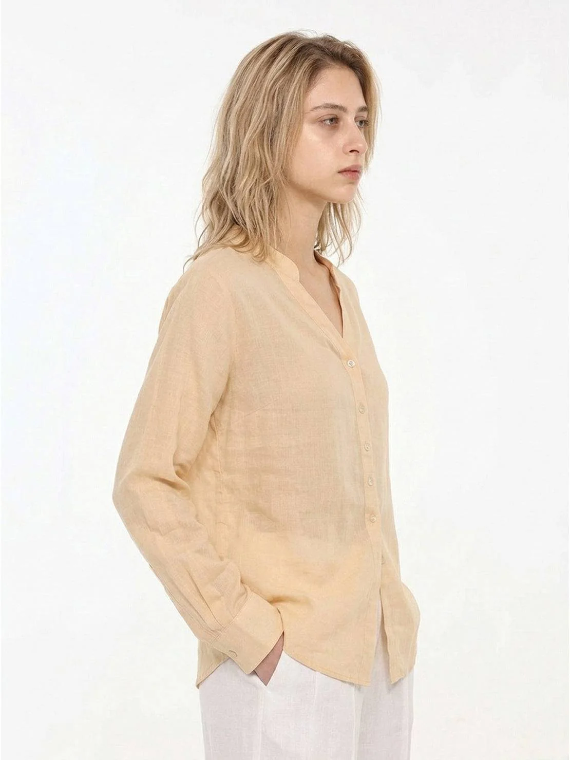 100% Linen V-Neck Shirt - Image 3