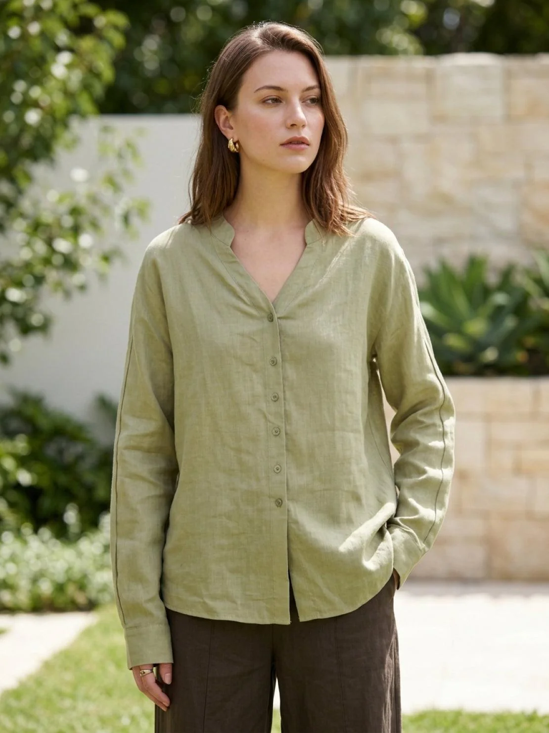 100% Linen V-Neck Shirt - Image 8