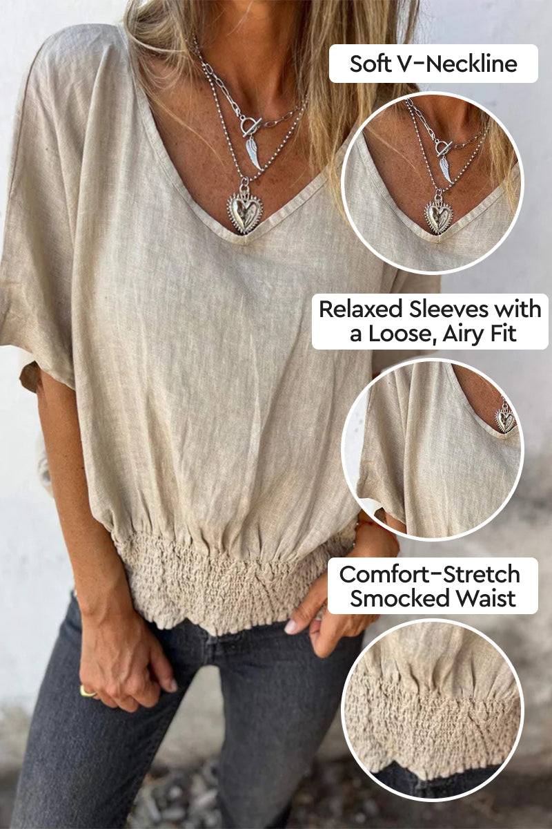 100% Pure Linen Natural Sophistication Short-sleeve Blouse - Image 2