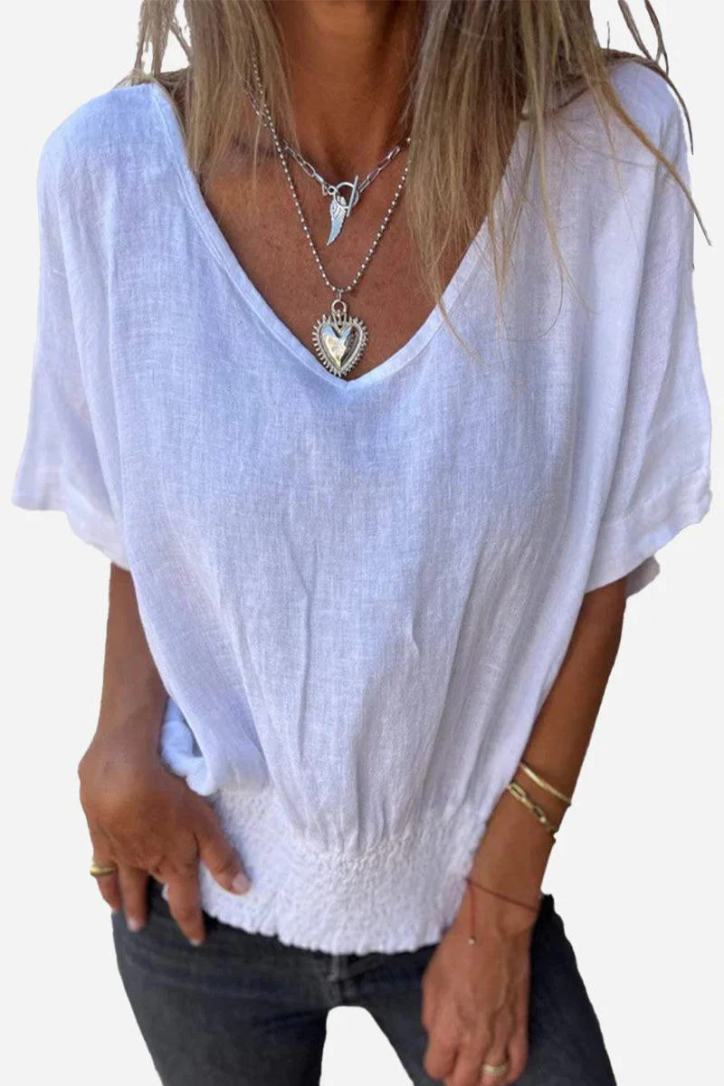 100% Pure Linen Natural Sophistication Short-sleeve Blouse - Image 8