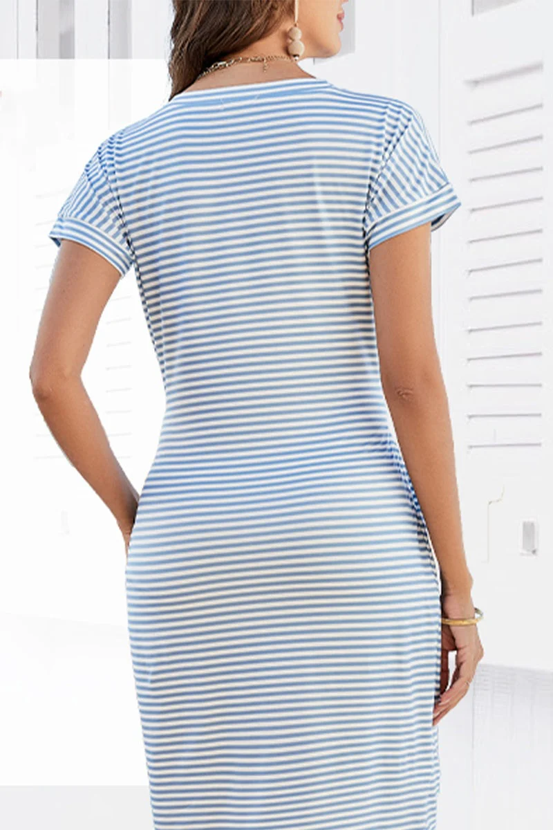 Airy Stripe Sheath Cotton Dress - Image 2
