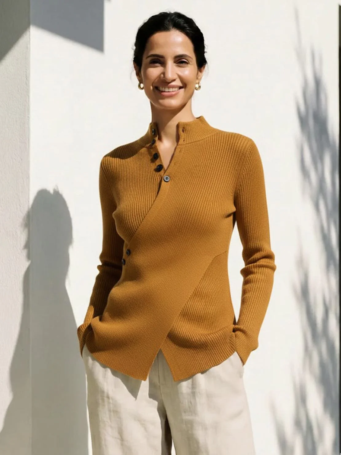 Asymmetric Wrap Ribbed Knit Top - Image 4
