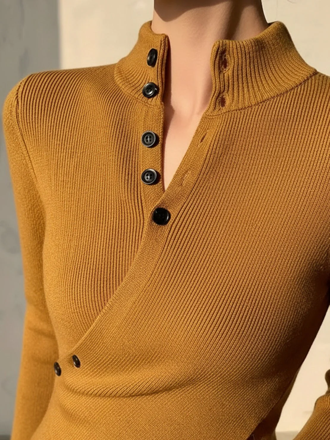 Asymmetric Wrap Ribbed Knit Top - Image 5