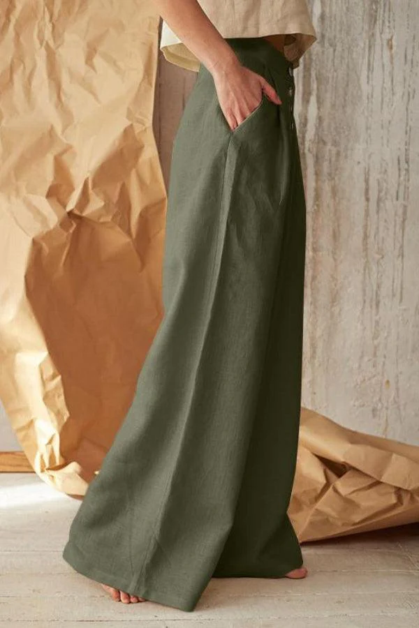 Button Front High Waist Palazzo Pants - Image 8