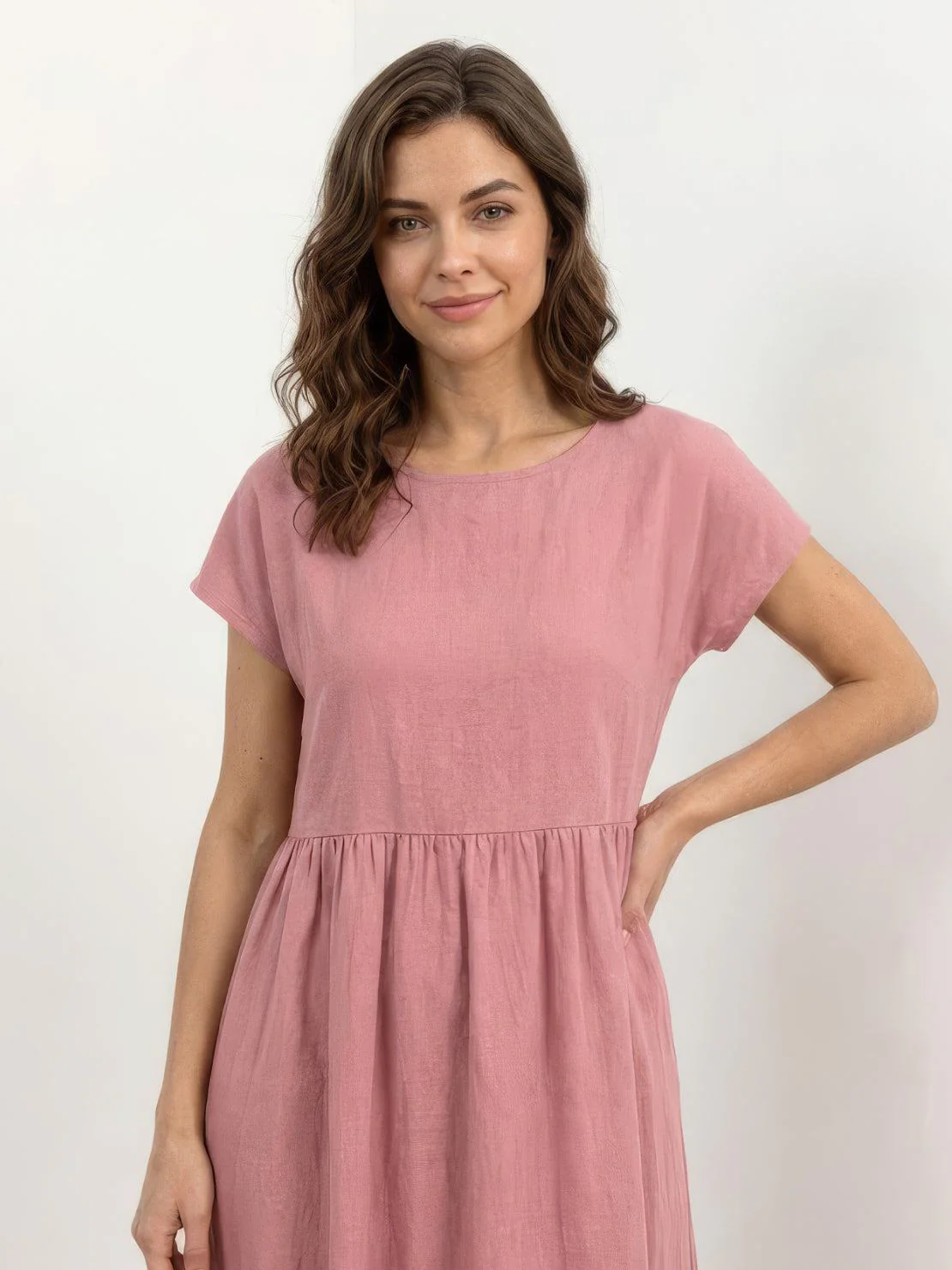 Capped-sleeve, Voluminous Pleated Midi Dress - Image 10