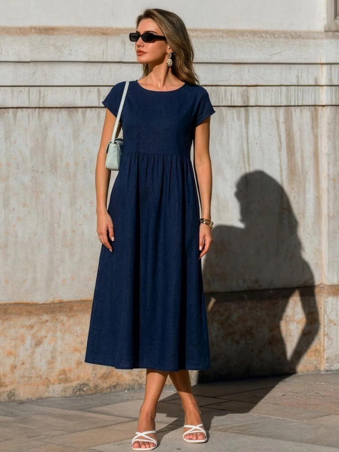 Capped-sleeve, Voluminous Pleated Midi Dress - Image 16