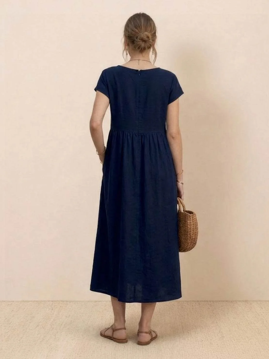 Capped-sleeve, Voluminous Pleated Midi Dress - Image 18