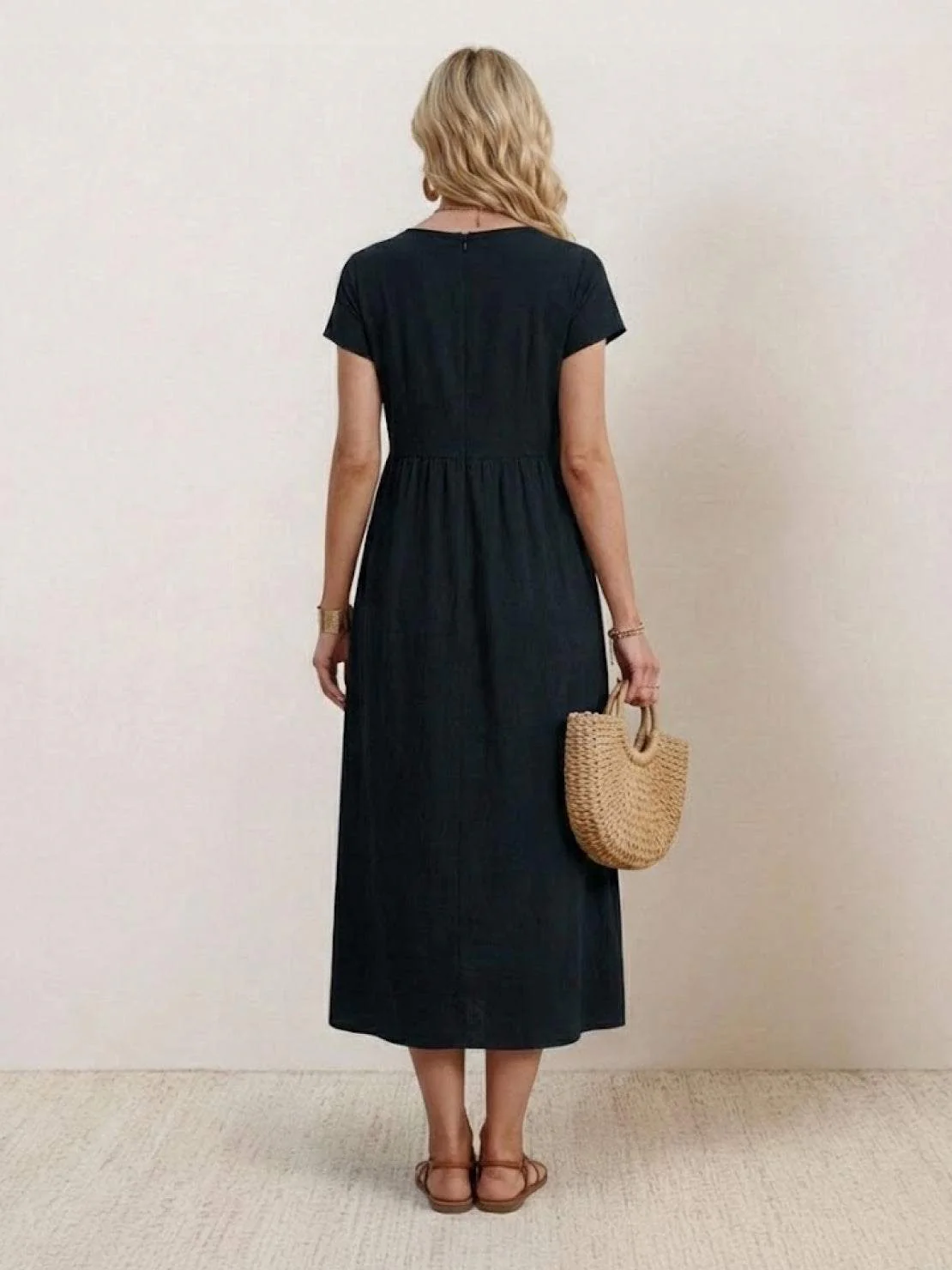 Capped-sleeve, Voluminous Pleated Midi Dress - Image 25