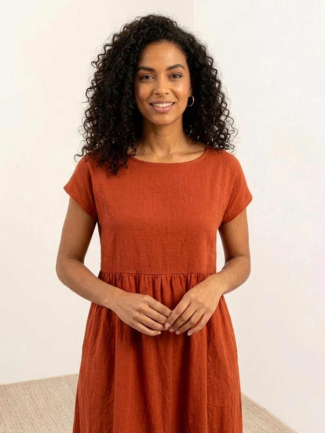 Capped-sleeve, Voluminous Pleated Midi Dress - Image 3