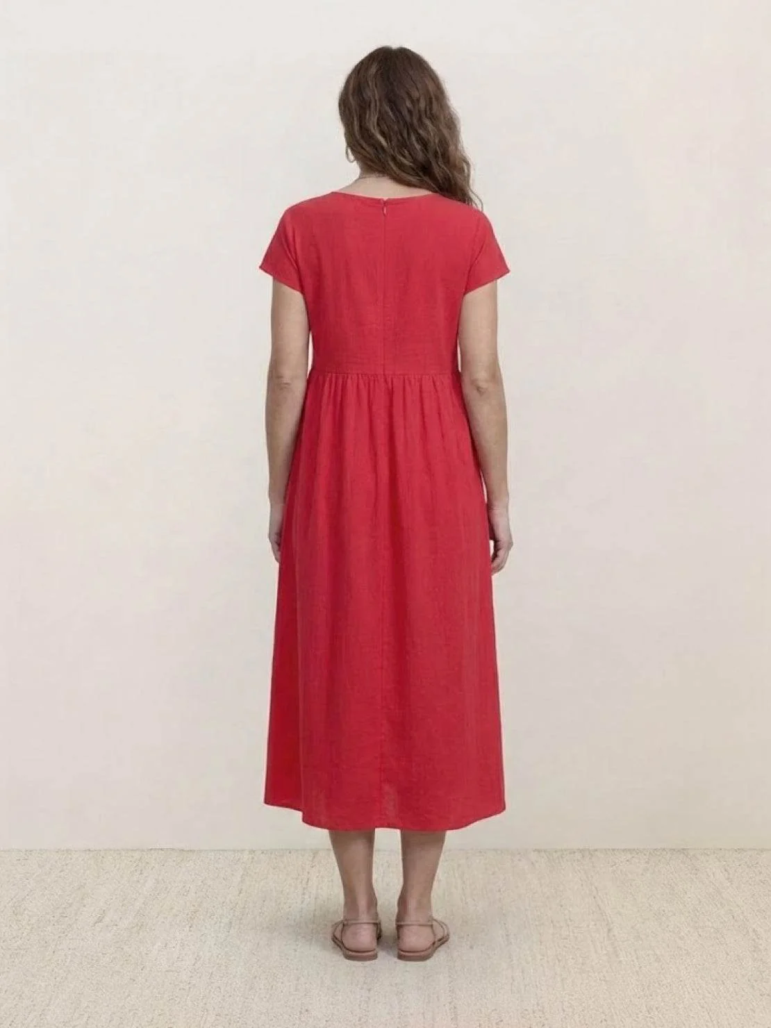 Capped-sleeve, Voluminous Pleated Midi Dress - Image 39