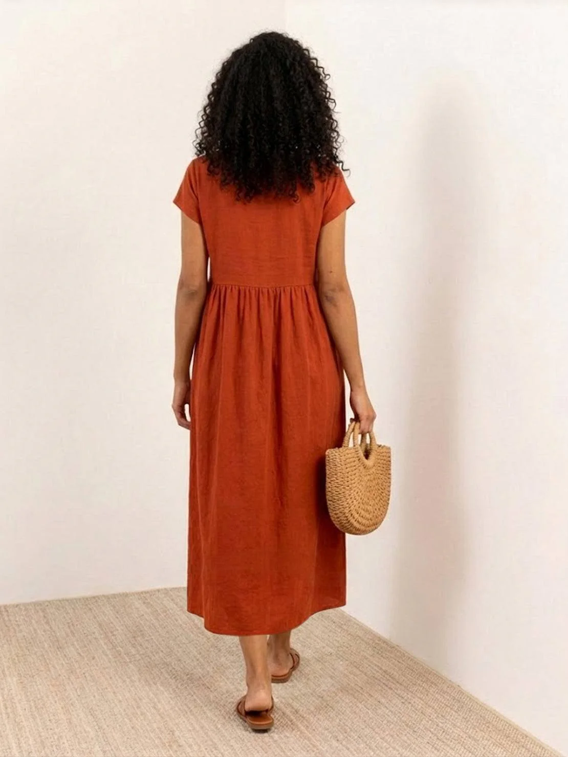 Capped-sleeve, Voluminous Pleated Midi Dress - Image 4