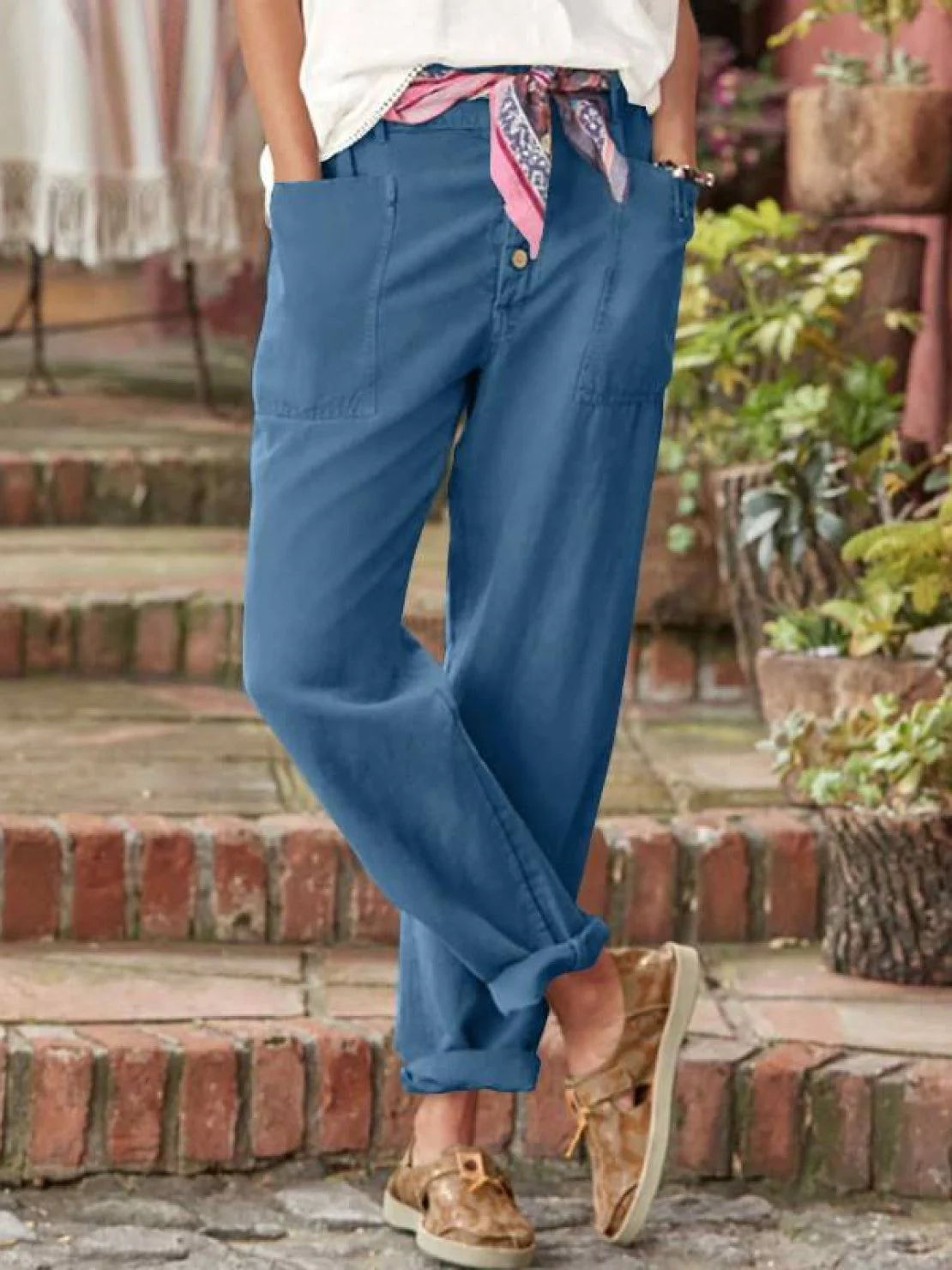 Casual Button-Down Utility-Chic Trousers with Pockets - Image 7