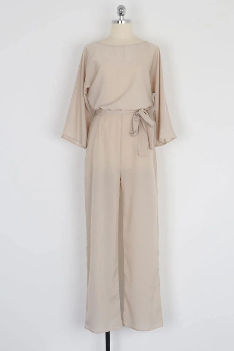 Casual Long Sleeve Belted Jumpsuit - Image 3