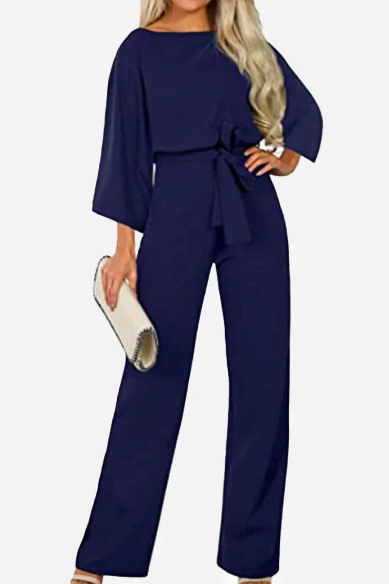 Casual Long Sleeve Belted Jumpsuit - Image 4