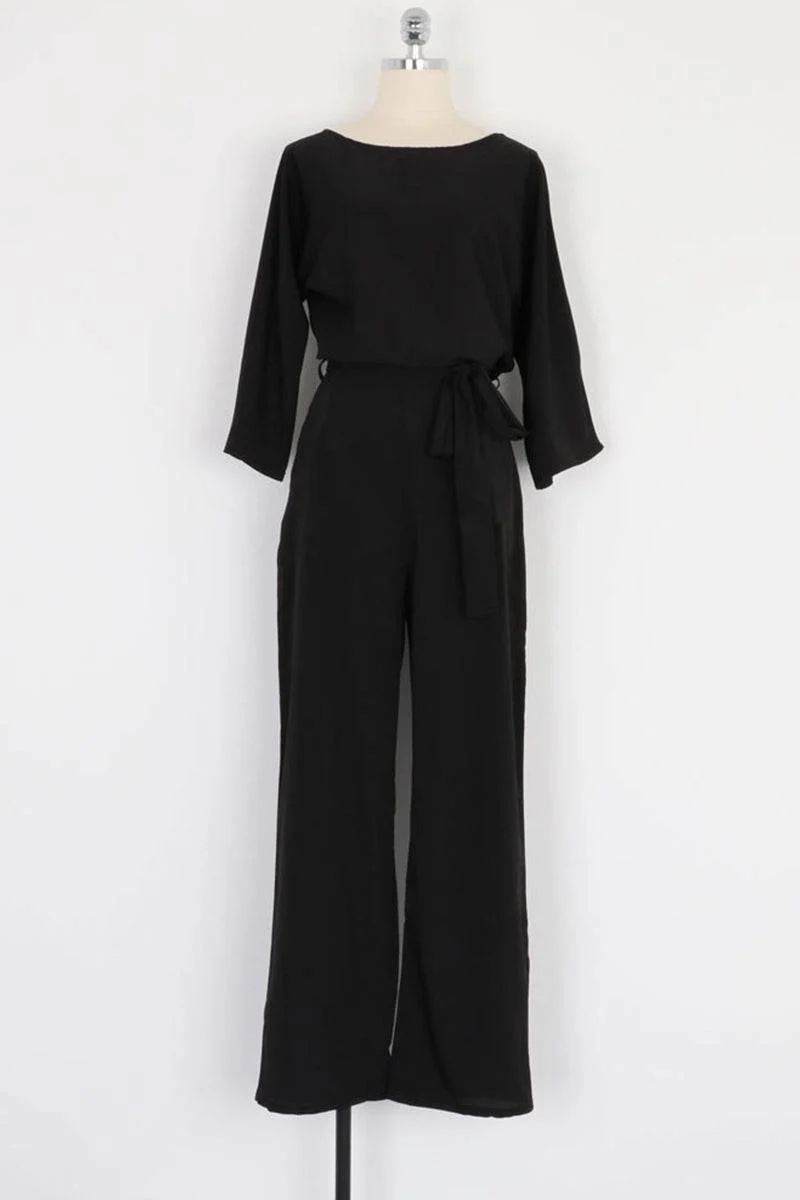 Casual Long Sleeve Belted Jumpsuit - Image 9